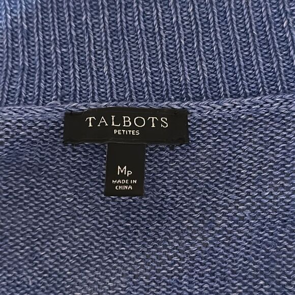 Talbots Petites 100% Linen Open Front Cardigan Sweater Blue Coastal MP - Picture 5 of 8